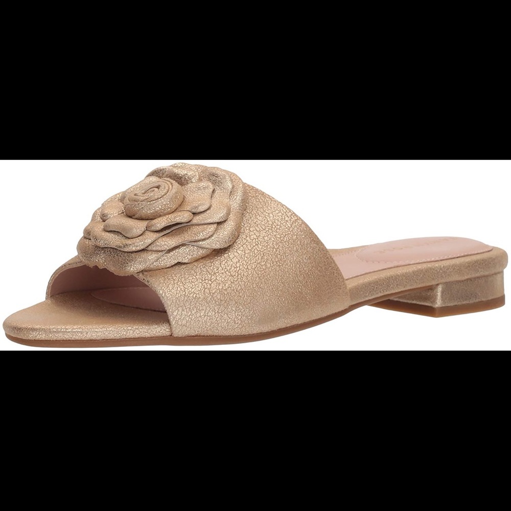Taryn Rose metallic gold rose slides